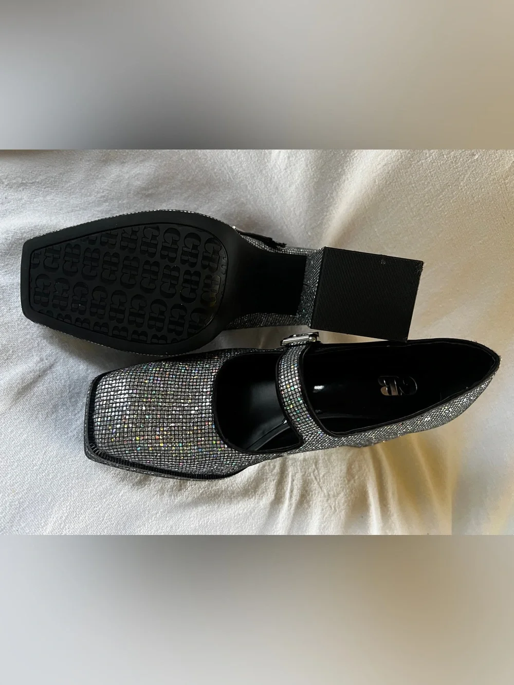 Gianni Bini Silver Crystal Mary Jane Platform Heels